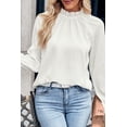 thumbnail image 1 of Women's White Frilled Mock Neck Ripple Bubble Sleeve Blouse, 1 of 5
