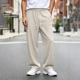 thumbnail image 2 of YABCSAZ Mens Casual Pants Elastic Waist Drawstring Loose Fit Straight Leg Trousers Solid Color Loose Relaxed Fit Lounge Pants Open Bottom Streetwear Pants with Pockets, 2 of 10