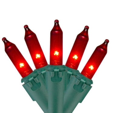 Set of 50 Red Mini Christmas Lights 2.5" Spacing - Green Wire