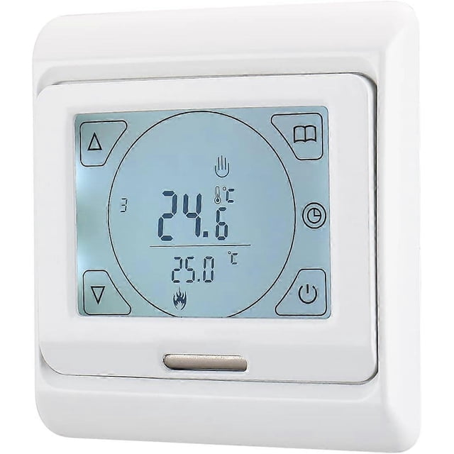 WG809 Room Thermostat, 7-Day Programmable LCD Display, AC230V 16A, Compatible with Electric Floor Heating, White