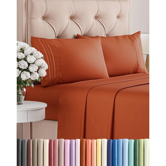 Queen Size 4 Piece Sheet Set in Terracotta with Deep Pockets