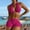 B Hot Pink, variant on Women’s Tropical Hawaii Swimsuits Halter Bikini Set High Waisted Cutout Boyshorts 2 Piece Summer Beach Bathing Suit for Women Blue S