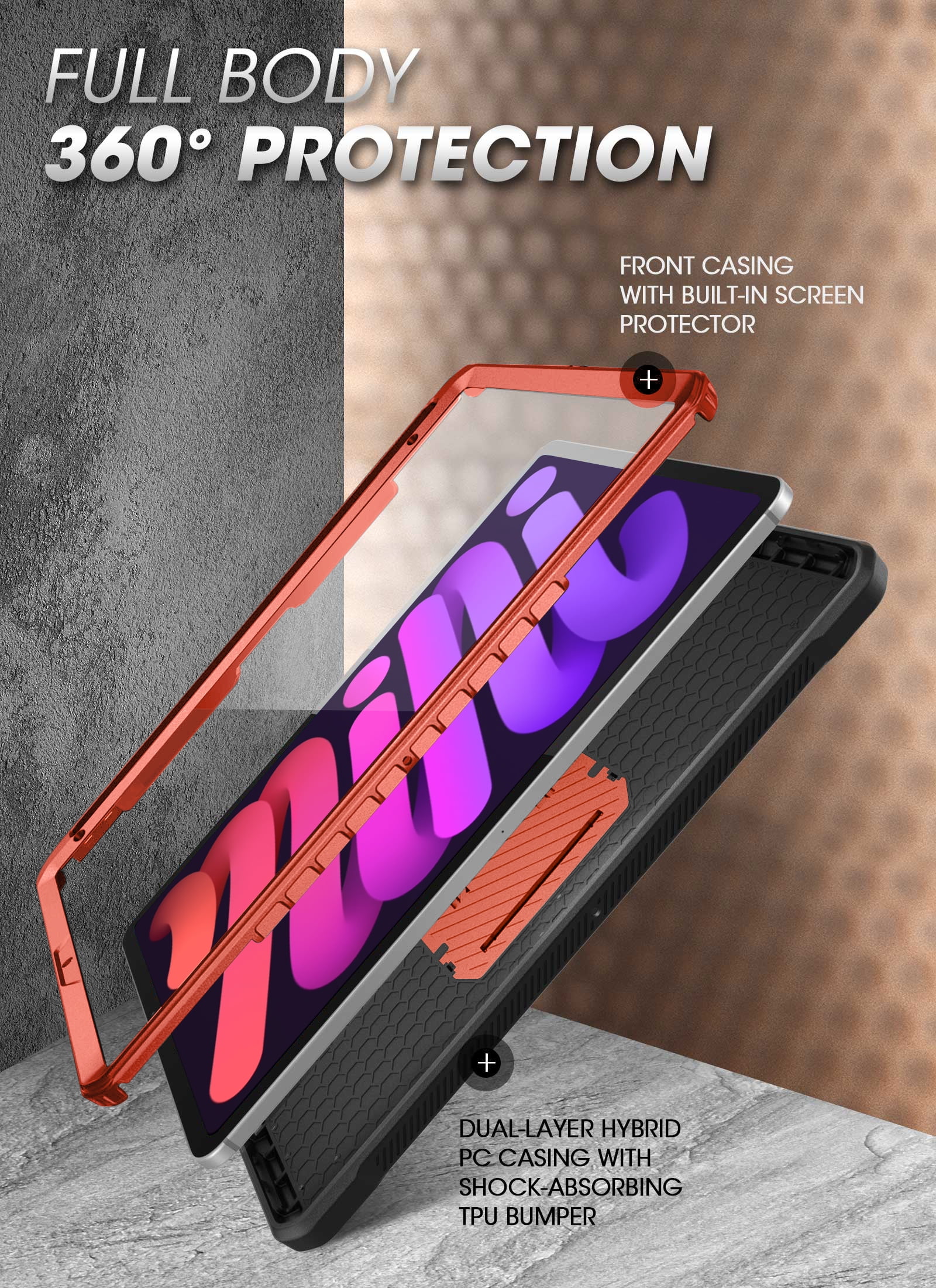 SupCase Unicorn Beetle Pro - Protective case for tablet - rugged - polycarbonate, thermoplastic polyurethane (TPU) - metallic red - 8.3" - for Apple iPad mini (6th generation)