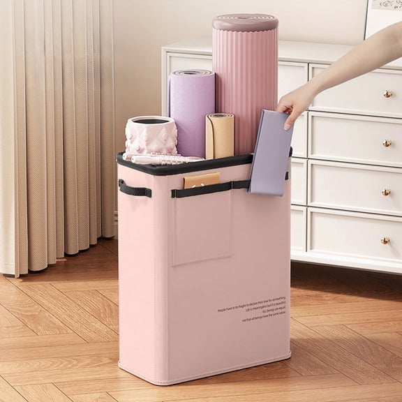 Yoga Mat Basket,Large Yoga Mat Storage Organizer for Home Gym, Foldable Fabric Yoga Equipment Storage Rack with Wheels, Corner Fitness Storage Basket for Yoga Mats