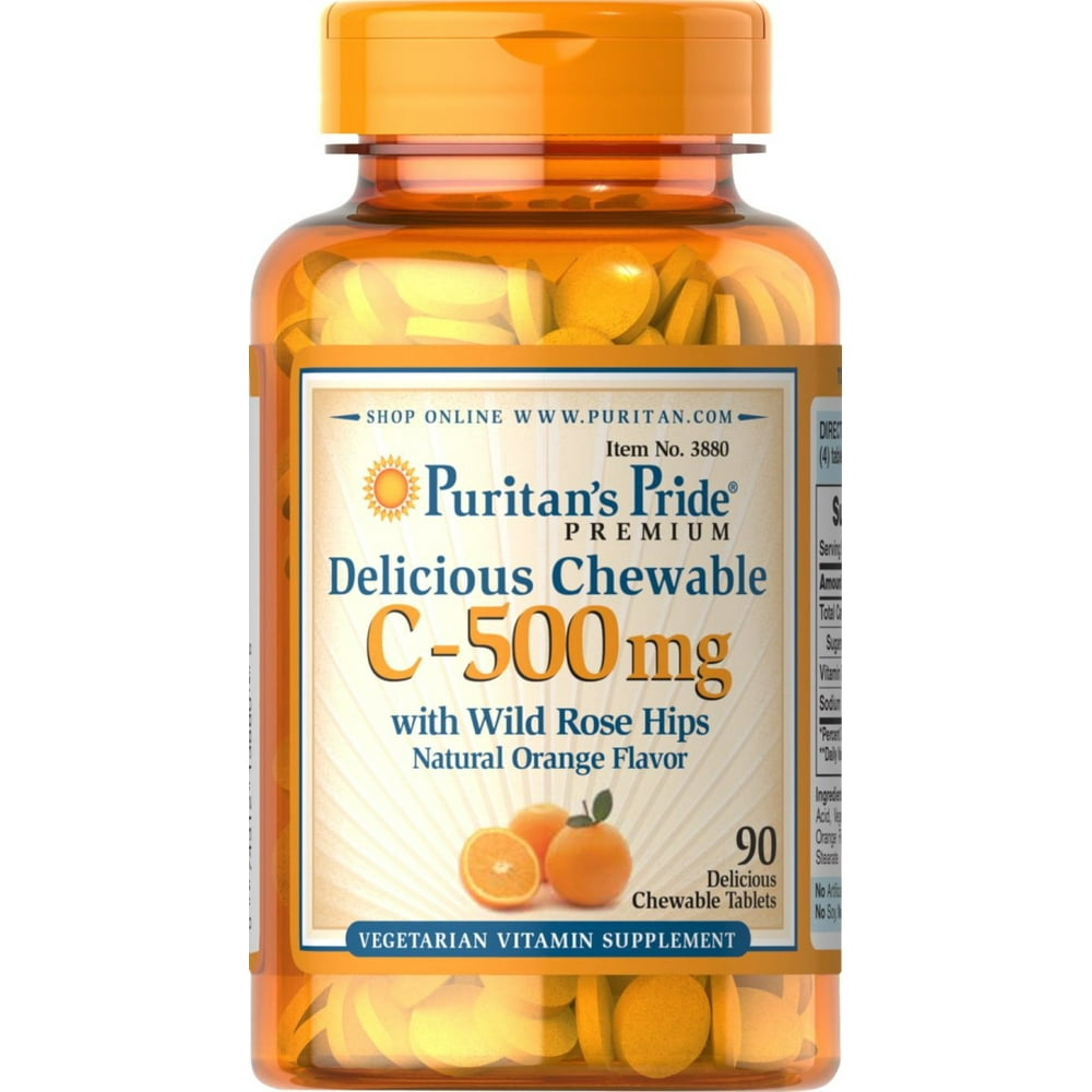 Puritan's Pride Vitamin C Chewables with Rose Hips, 500mg, 90 Ct