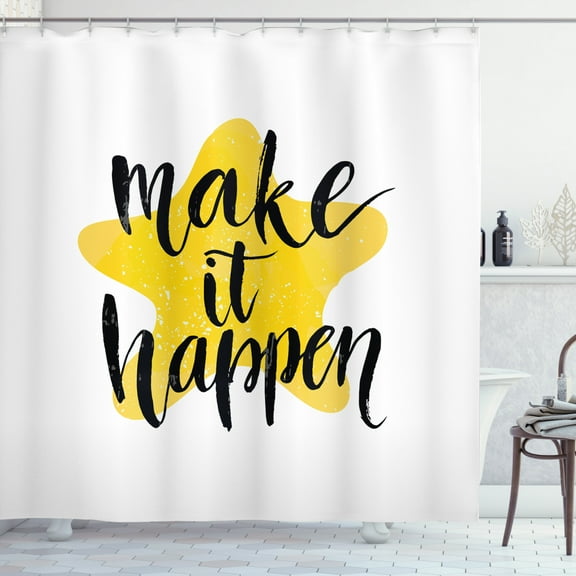 Ambesonne Wording Shower Curtain, Make It Happen, 69"Wx84"L, Yellow Black
