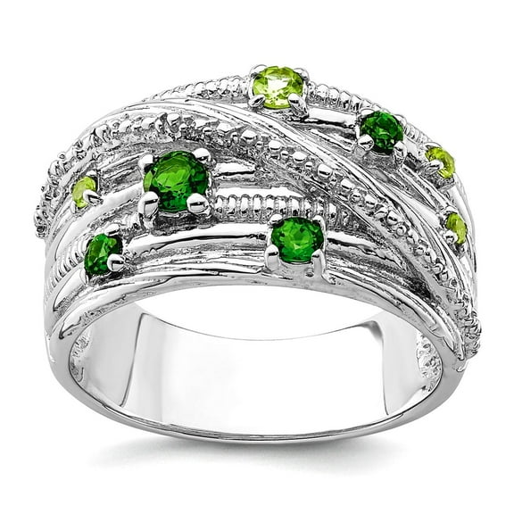 925 Sterling Silver Rhod Plat Chrome Diopside and Peridot Ring Size 7 Ring for Women - 2.00 cwt
