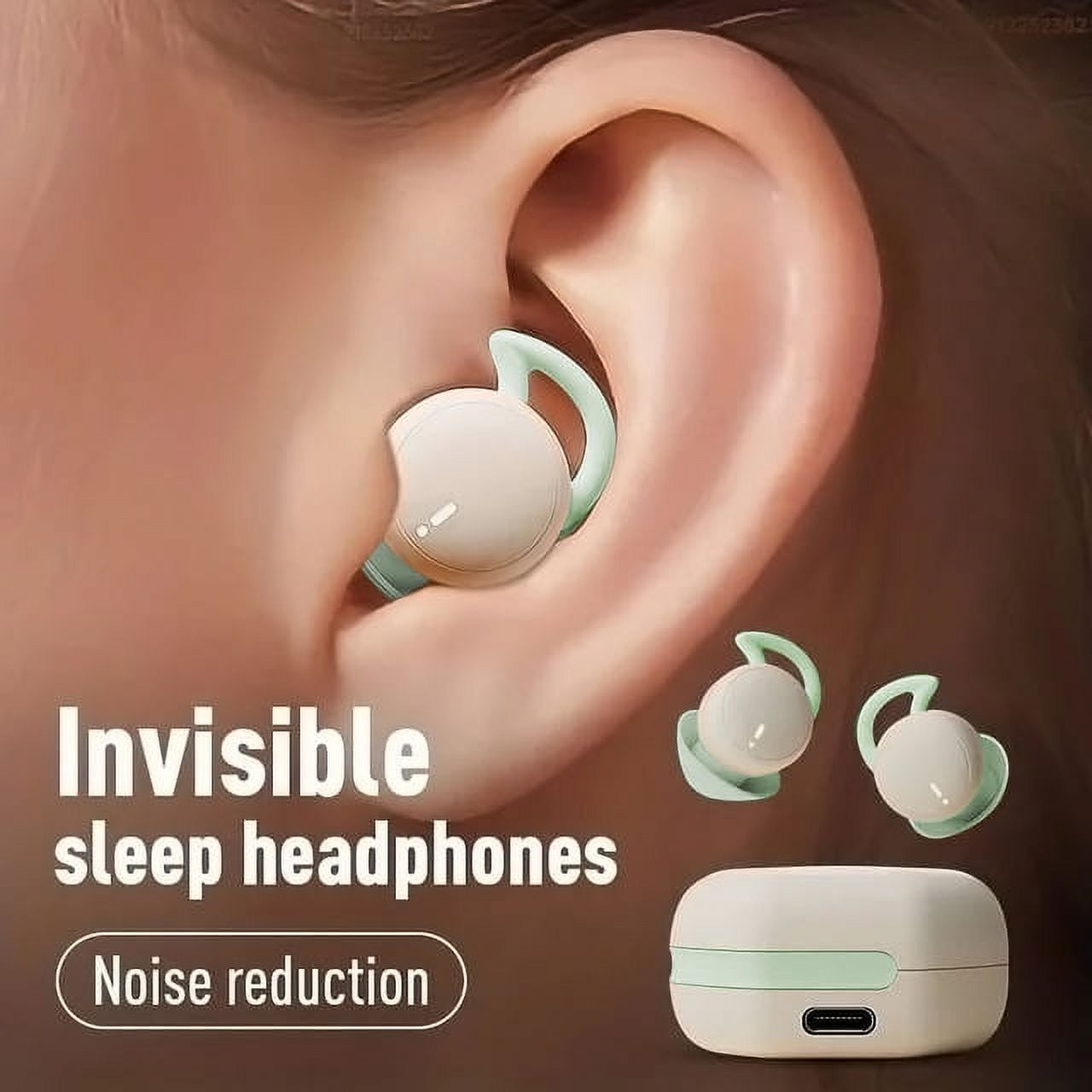 MUSICOZY Sleep Earphones Bluetooth Sports Headphone, Wireless Music Sleeping Headphones Noise-Canceling Earbuds Mini Earphones Bluetooth 5.3 Hidden Headphones for Side Sleepers/Work,Light Green