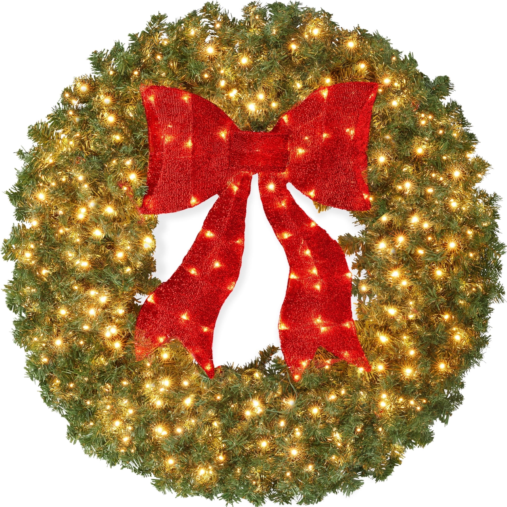 Best Choice Products 48in Artificial Pre-Lit Fir Christmas Wreath Decor w/ Red Bow, 250 LED Lights, 714 Tips, Plug-In