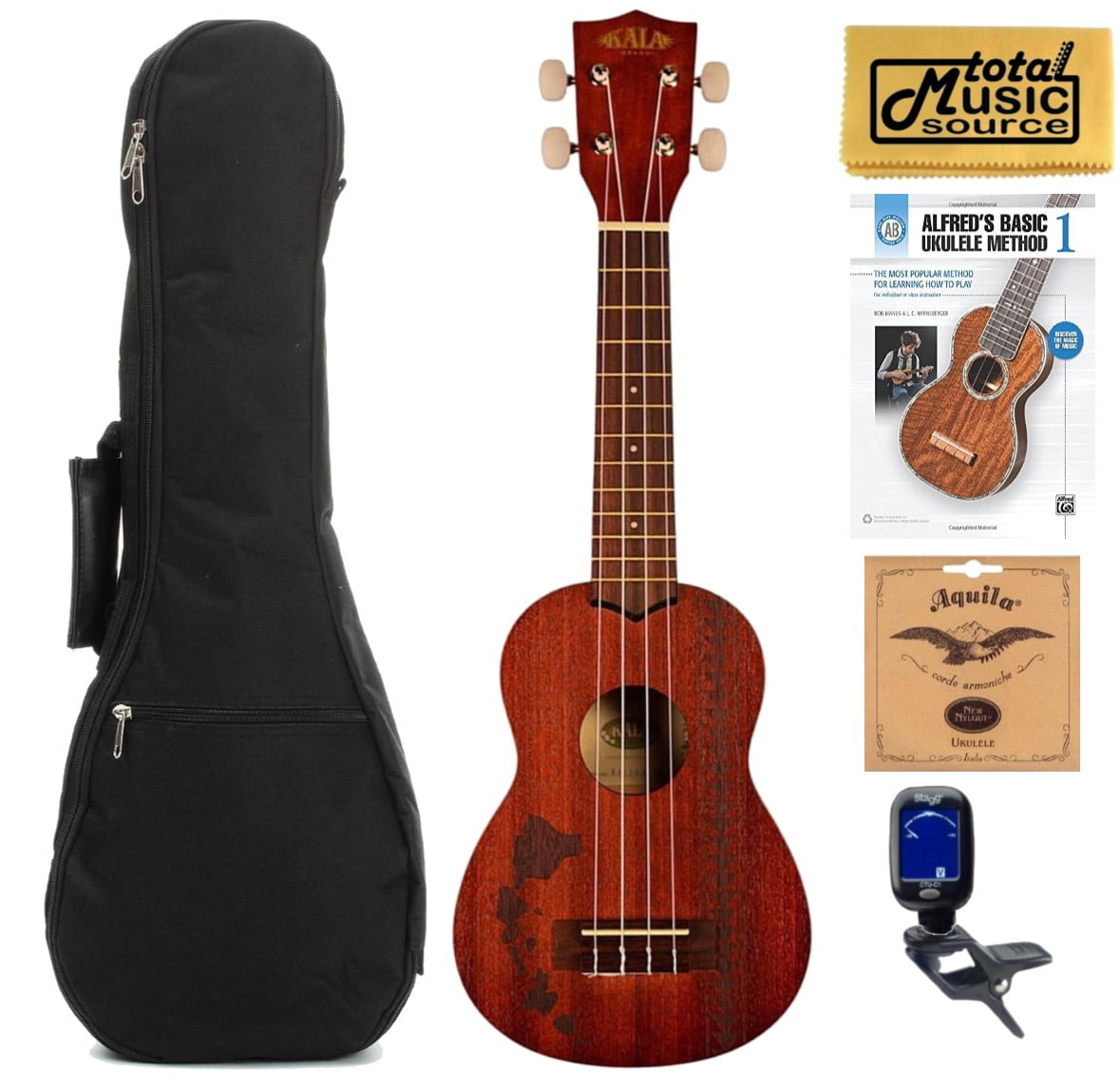 Kala KA15SH2 Mahogany Soprano Ukulele Bundle w/ Gig Bag,Tuner,Strings
