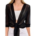 thumbnail image 6 of Women Crop Cardigan Sheer Mesh Shrug for Dress Bolero Tie Front 3/4 Sleeve Tops Black S, 6 of 6