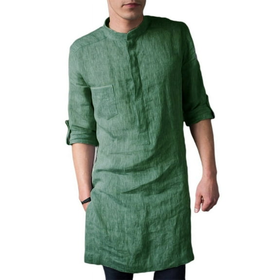 INCERUN Men's Long Sleeve Kurta Shirt Traditional Kaftan Indian Shirts Tunic Long Tops