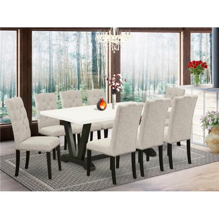East West Furniture V627EL635-9 9 Piece V-Style Dining Room Set – Doeskin East West Furniture V627EL635-9 9 Piece V-Style Dining Room Set – Doeskin