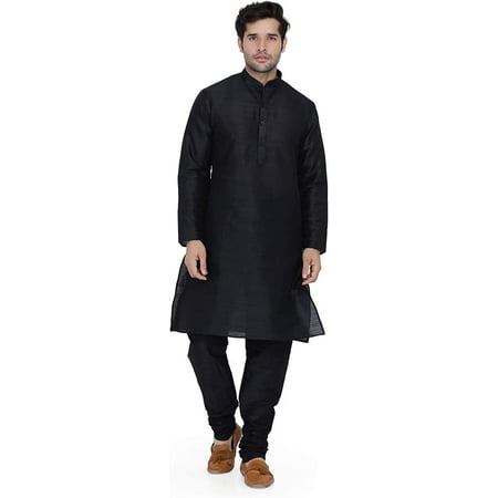 

Royal Kurta Mens Raw Silk Kurta Pyjama Set Black-44