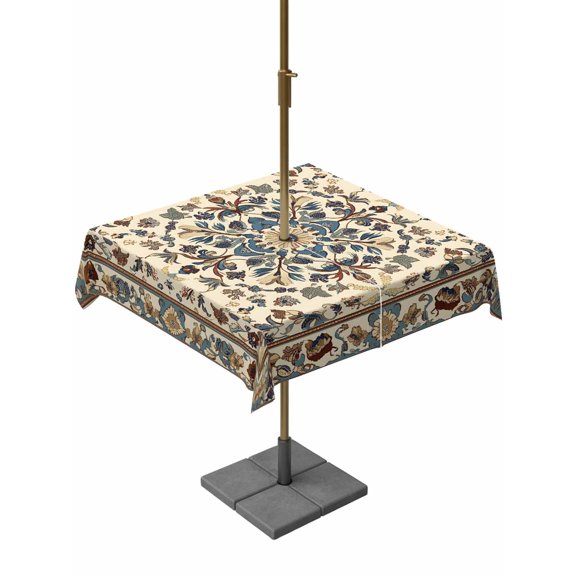 Outdoor Table Cloth with Umbrella Hole and Zipper, Boho Southwestern Waterproof Square Tablecloth 54"x54", Vintage Retro Geometric Ethnic Washable Table Cover for Outside Party Patio Picnic