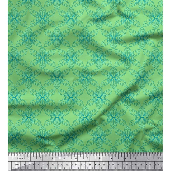 Soimoi Green Cotton Voile Fabric Floral Vintage Printed Craft Fabric by the Yard 42 Inch Wide