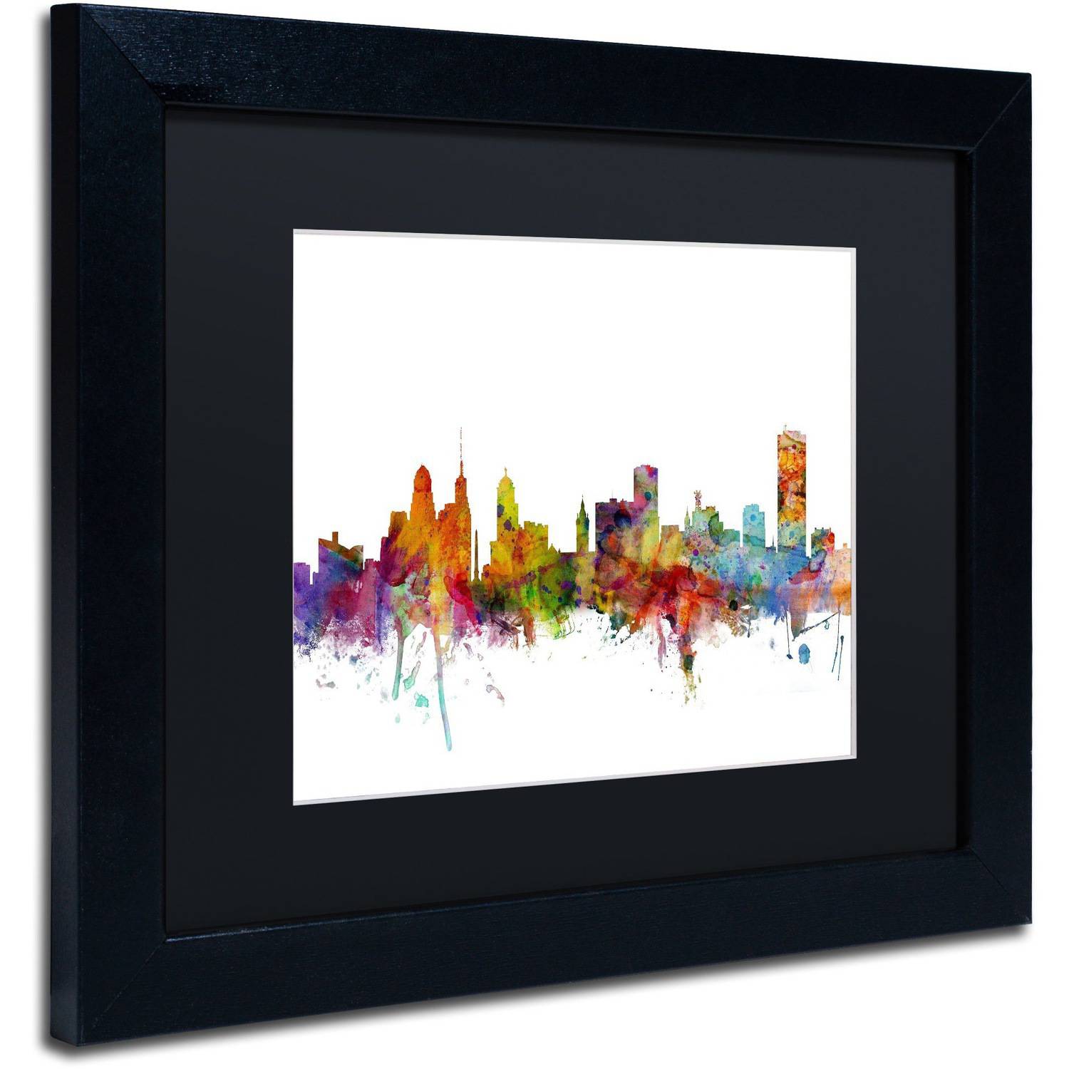 Trademark Fine Art 'Buffalo New York Skyline' Canvas Art by Michael Tompsett, Black Matte, Black Frame