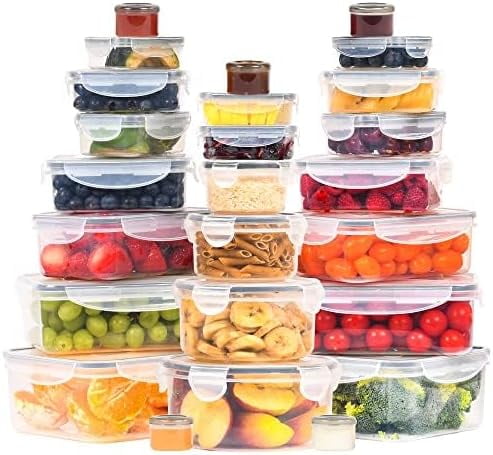 ROCKBERRY 50 Pcs  Food Storage Container with Lids Airtight & Leakproof, plastic containers (20 Stackable Boxes-20 Lids)
