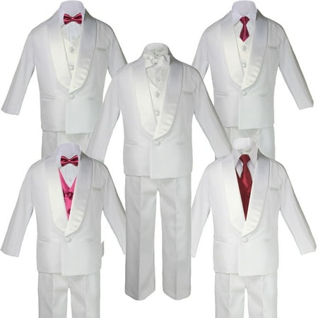 

Boy White Satin Shawl Lapel Suits Tuxedo BURGUNDY Satin Bow Necktie Vest SM-20