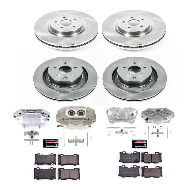 PowerStop Front and Rear Stock Replacement Brake Pad and Rotor Kit with Calipers Fits: NISSAN Select Models KCOE4138B