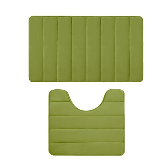 PAVEOS Bath Rugs Clearance Memory Foam Bath Mat Set Bathroom Rugs Practical for 2 Pcs Toilet Mats Soft Comfortable Water Absorption Non-slip Thick Machine Washable Easier to Dry Dark Green-w