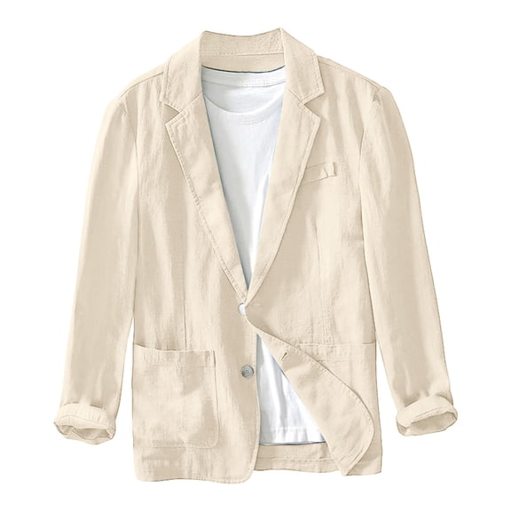 Men's Lightweight Linen-Blend Blazer, Casual 1-Button Unstructured Suit Jacket, 4 Colors, Sizes M-XXXL