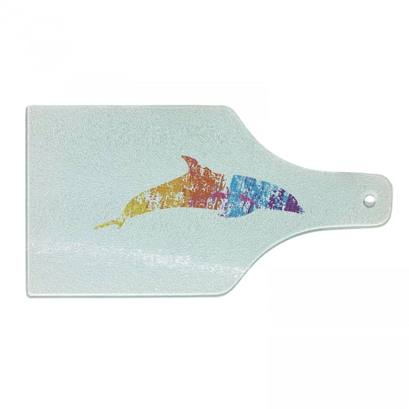 Dolphin Cutting Board, Multicolor Ocean Inhabitant Vivid Creature Nautical Themes Animal Fun Illustration, Tempered Glass Cutting and Serving Board, Wine Bottle Shape, Multicolor, by Ambesonne