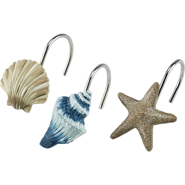 Avanti Linens - Ganchos Para Cortina De Ducha, Decoración De Baño Inspirada En Oceanscape, Juego De 12 (Colección Blue Lagoon)