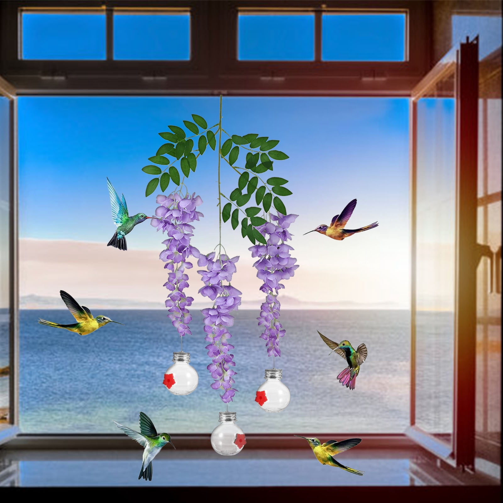 TTJ Squirrel Proof Bird Feeders Bird Feeder Pole Humming Bird Feeder Faux Wisteria Flower Wisteria Long Branch Bird Feeder