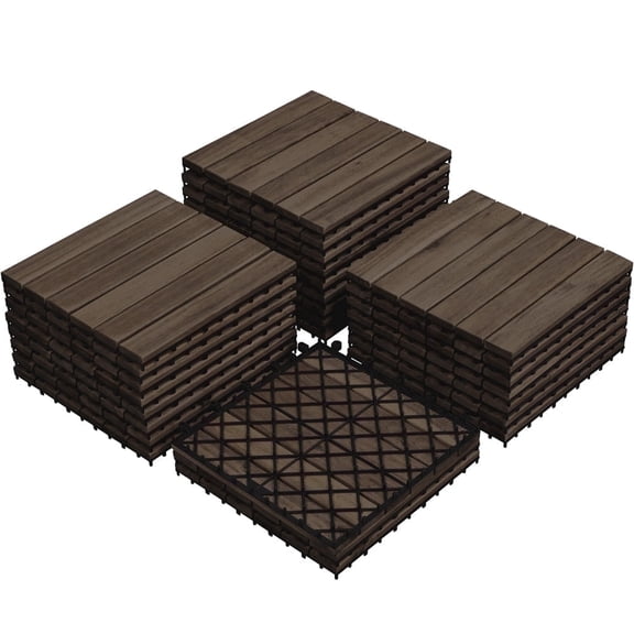 Yaheetech 12 Ă— 12 in Set of 27 Interlocking Acacia Wood Flooring Tiles for Outdoor & Indoor Patio Garden Deck, Black