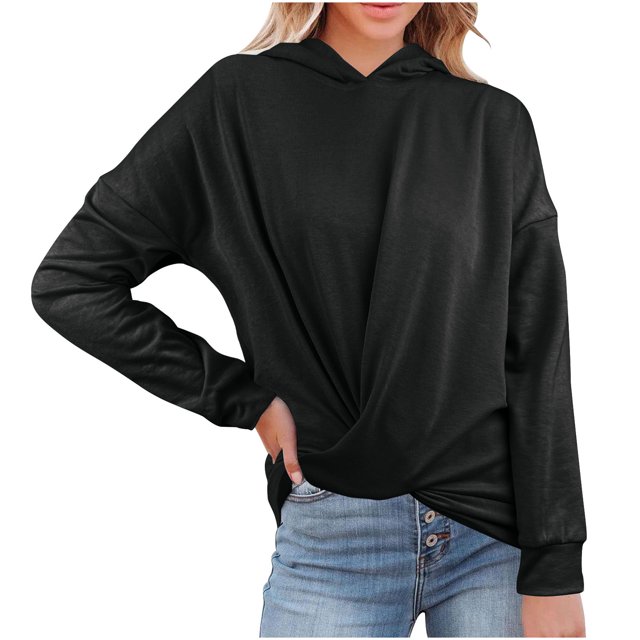 ICHUANYI Clearance Women Long Sleeves Casual Shirts Solid Color Round Neck Hooded Sweatshirt Tops ICHUANYI "ICHUANYI"