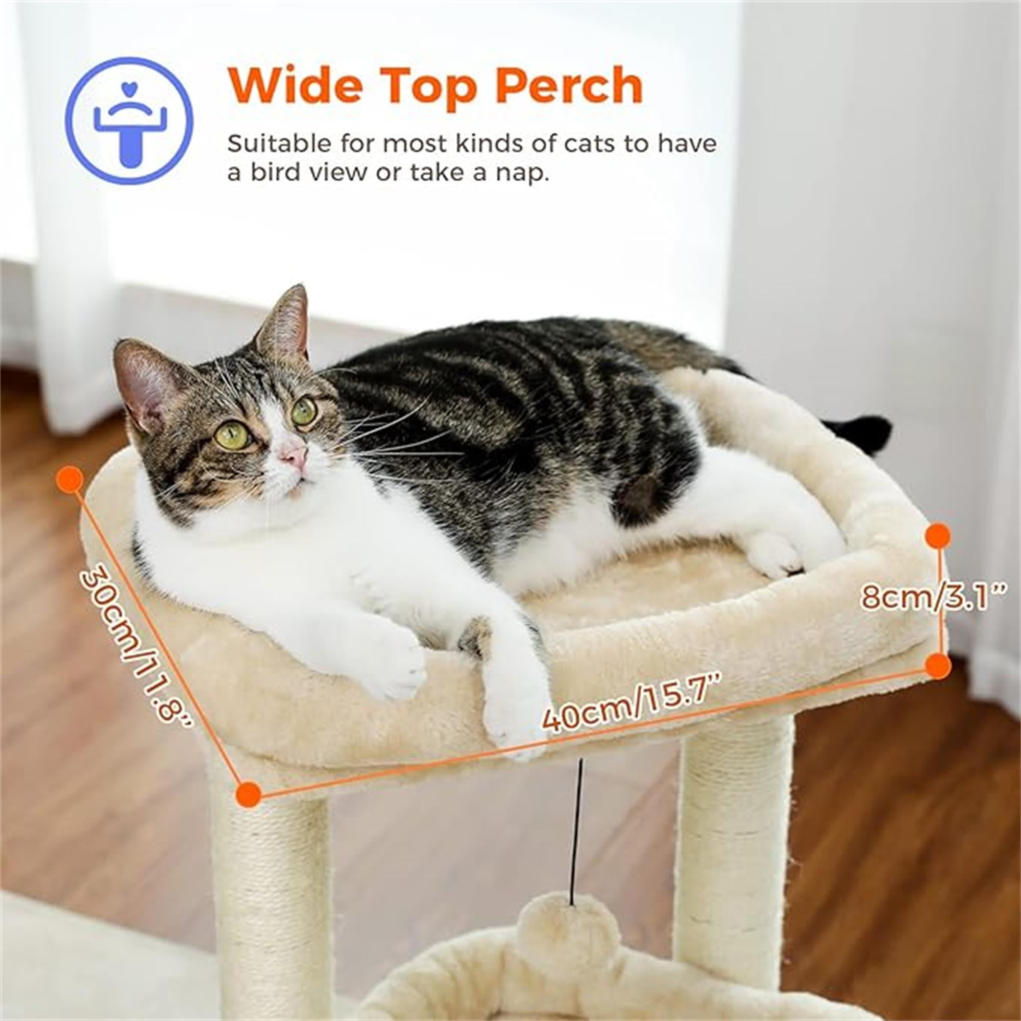 Kadyn 27" Cat Tree Tower for Indoor Cats with Scratching Posts, Climbing Cute Cat Condo, Cat Tree House, Beige