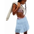 thumbnail image 2 of Women'S Y2k Half Slip Skirt Low Rise Pleated Ruffle LaceTrim Skirt Layered Flowy Short Skirts Underskirt Light Blue XL, 2 of 7