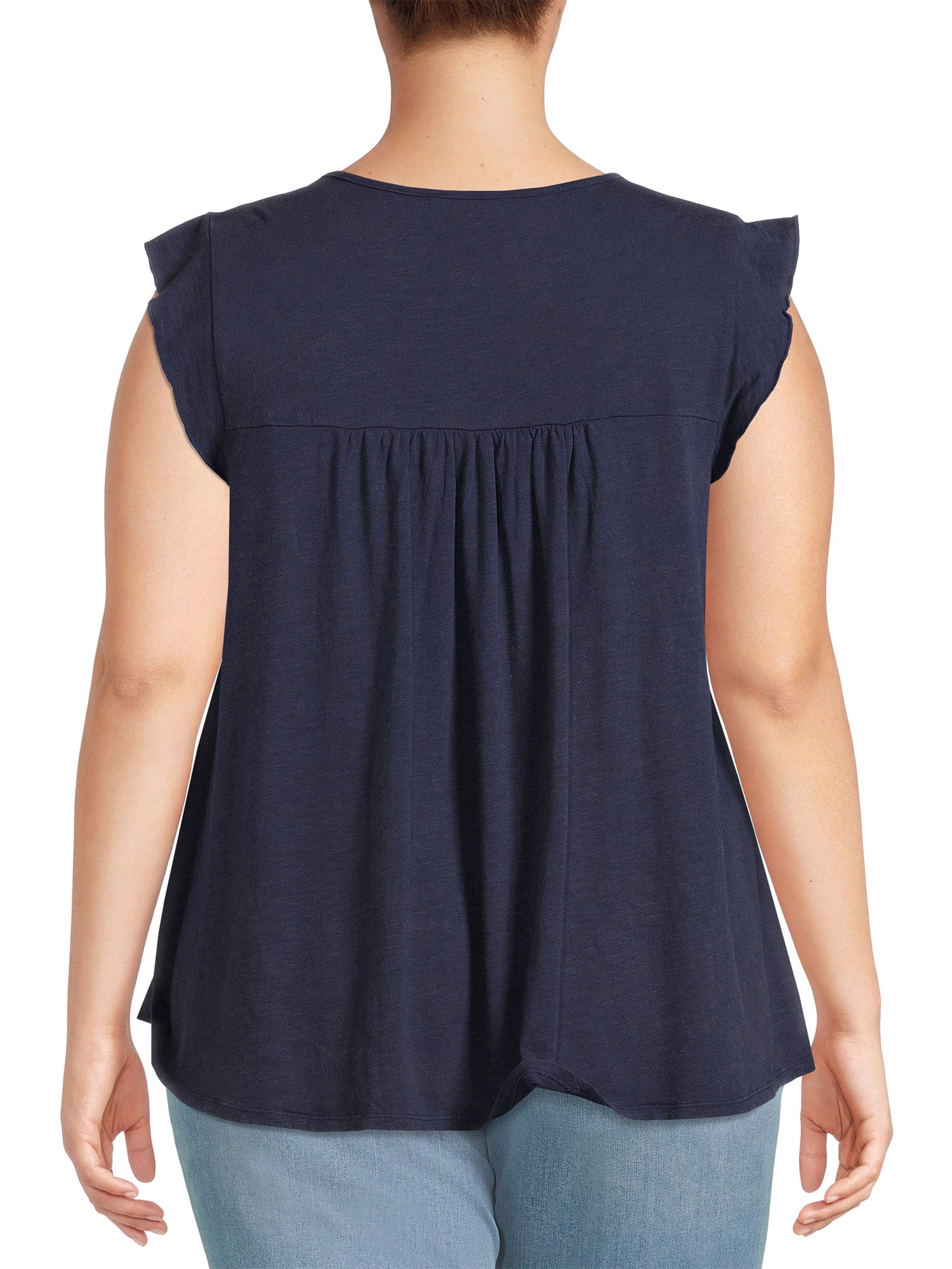 Terra & Sky Women's Plus Size Eyelet Mix Flutter Sleeve Knit Top