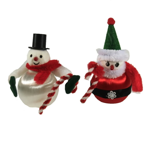 Holiday Ornament Retro Santa & Snowman Set/2 Vintage Chenille Spun Silk-Like Go2757*2758