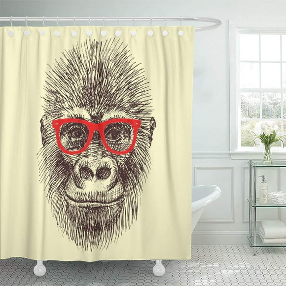 YUSDECOR Painting Drawing Face Orangutan Monkey Wearing Glasses Funny Smile Gorilla Bathroom Decor Bath Shower Curtain 60x72 inch