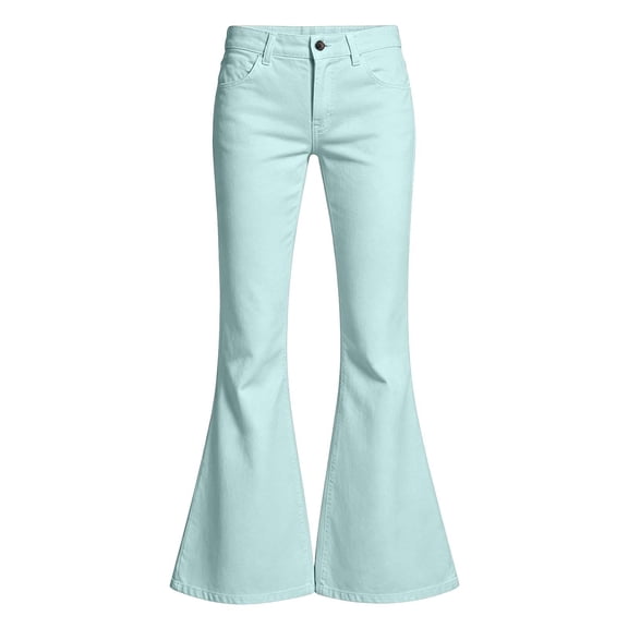 OOOUM Girls Solid Flare Denim Pants Mid Rise Classic Stretch Slim Fit Jeans Casual Daily Streetwear Long Trousers Mint Green 13-14 Years