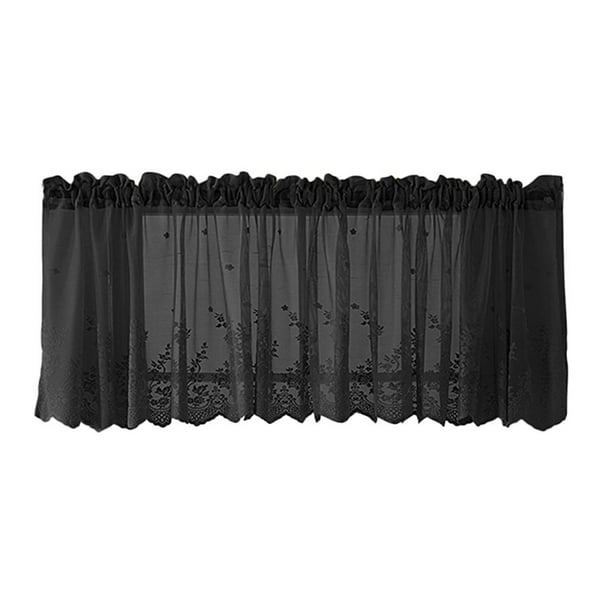 Juego de cortinas de gasa bordadas para ventanas, cafeterías, baños y lavandería. Cenefa-Negro-130x41cm