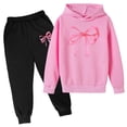 thumbnail image 2 of RMGVDSD Girls Sweatsuit 2 Piece Casual Outfits Bow Printed Hoodie Sweatshirts and Sweatpants with Pockets Fall Winter Fashion Jogger Sets 7-8 Years, 2 of 3