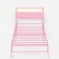 thumbnail image 6 of Yoneston Power Outlet LED Light Twin Metal Platform Bed Frame with 2-Tier Storage USB Port Charging Station Headboard for Kids Boys Girls Adults, Pink, 6 of 11