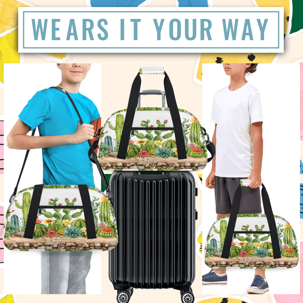 Herdesigns Sports Duffle Bags Travel Duffle Bag Gym Bag Cactus Floral Weekender Travel Bag Waterproof Overnight Bag Carry On Travel Tote Bag Dance Bags