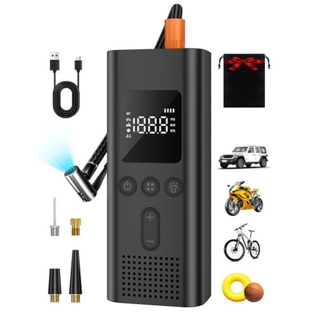 Compresor de Aire Portátil Inflador de Llantas 150 PSI Inalámbrico con Luz LED Auto Apagado para Coche Moto Bicicleta y Pelotas