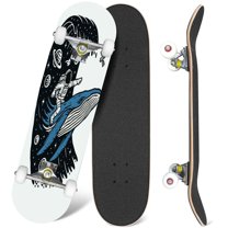 31'' Complete Skateboard 7 Layer Canadian Maple Double Kick Deck Skateboards Surf universe whales Skate Board for Beginner Adult Gifts