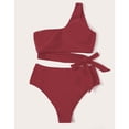 thumbnail image 3 of Traje de baño para Mujer, Talle Alto, Correa para un Solo Hombro, Transpirable, elástico, Simple, Elegante, Trajes de baño Divididos para Fiestas en la Playa, Rojo pardusco XL, 3 of 7