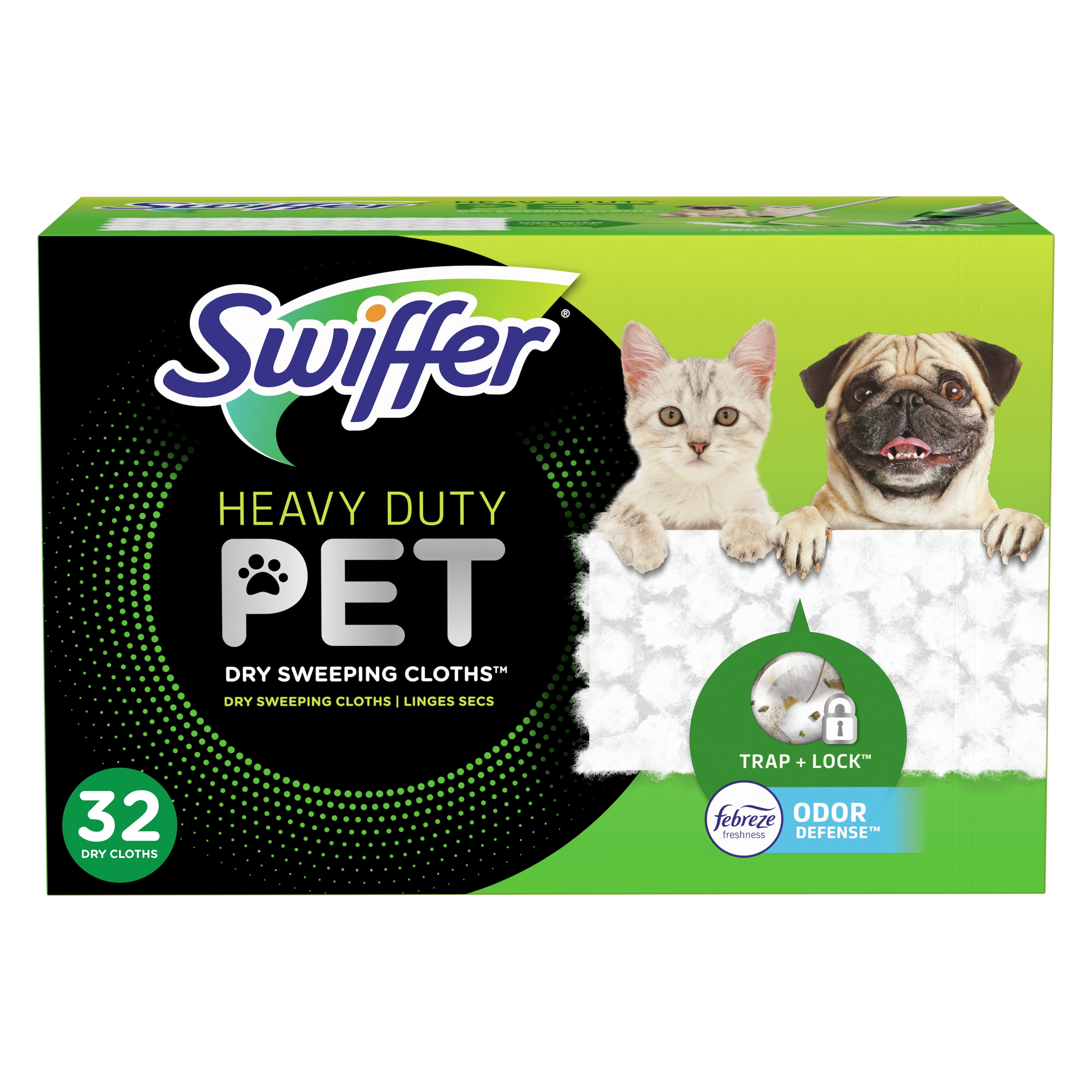 Swiffer Sweeper Heavy Duty Pet Dry Pad Refills, Febreze Odor Defense, 32 Ct