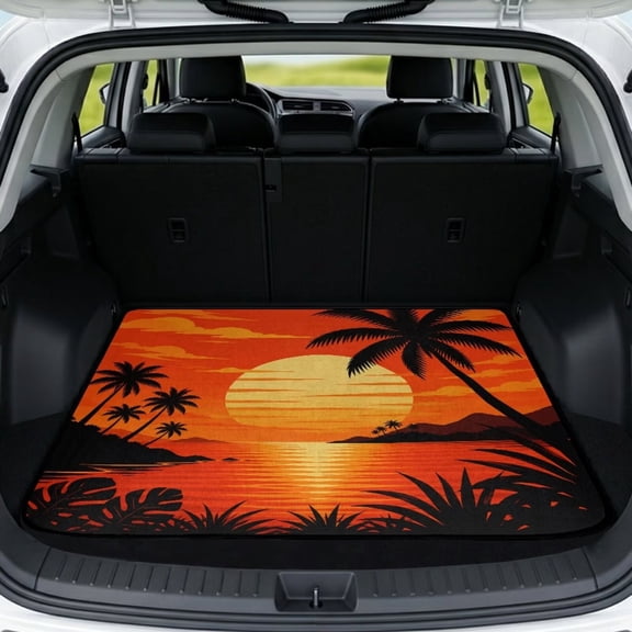 COEQINE Universal Car Trunk Mat All Weather Cargo Liner Floor Mat with Non-Slip Backing Scratch-proof Pet Cargo Mat Suitable for Most Car Models, Tropical Palm Tree Sunset