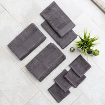 Fabstyles 8 Pieces Solid 600 GSM Cotton Bath Towels, 27" x 52", Gray