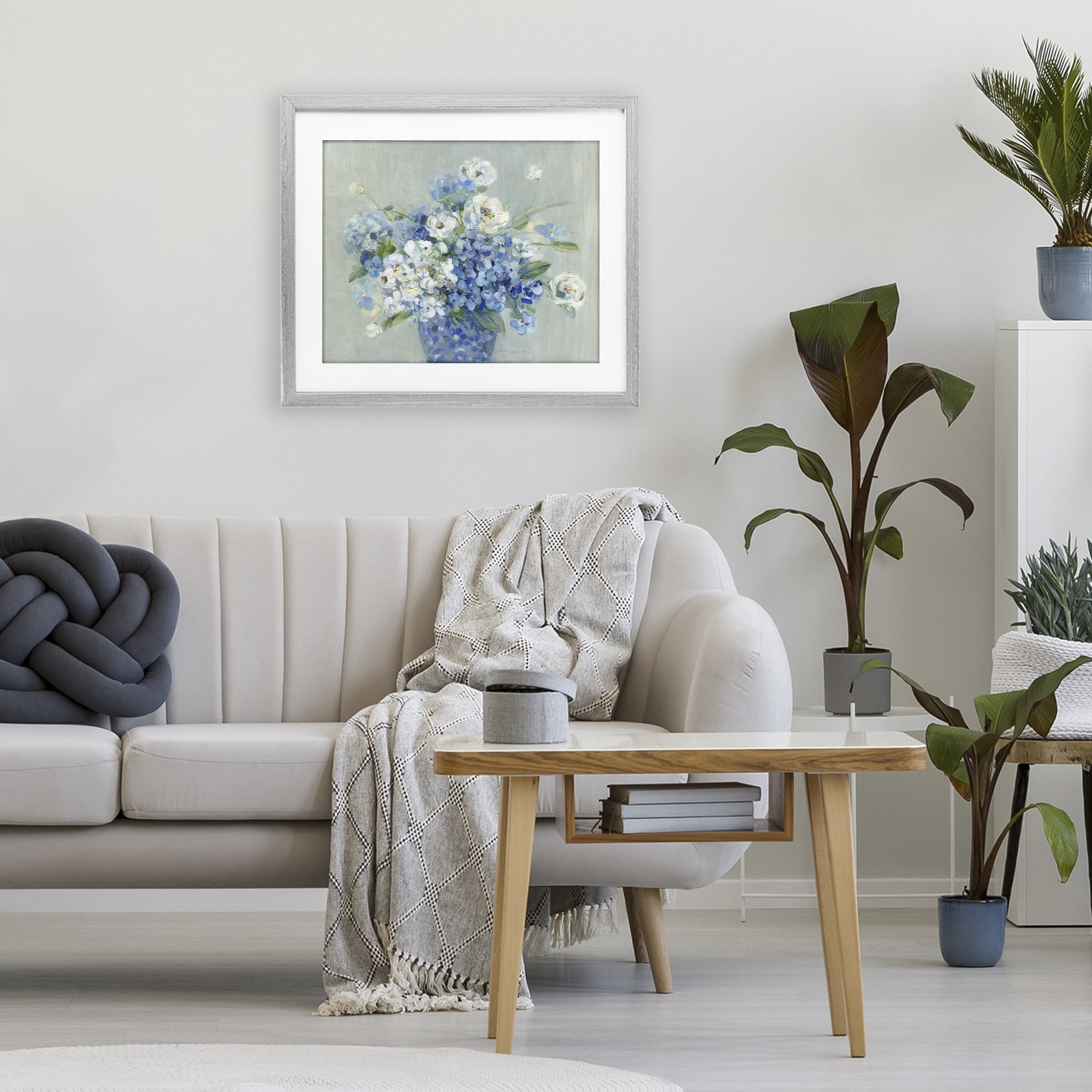 Stupell Industries Serene Blue And White Bouquet Gray Framed Print Under Glass, design by Sally Swatland