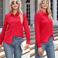 thumbnail image 5 of WULMLEO Button Down Shirts for Women Wrinkle Free Long Sleeve Collared Dress Blouses Casual Work Office Tunics Tops Red XL, 5 of 6