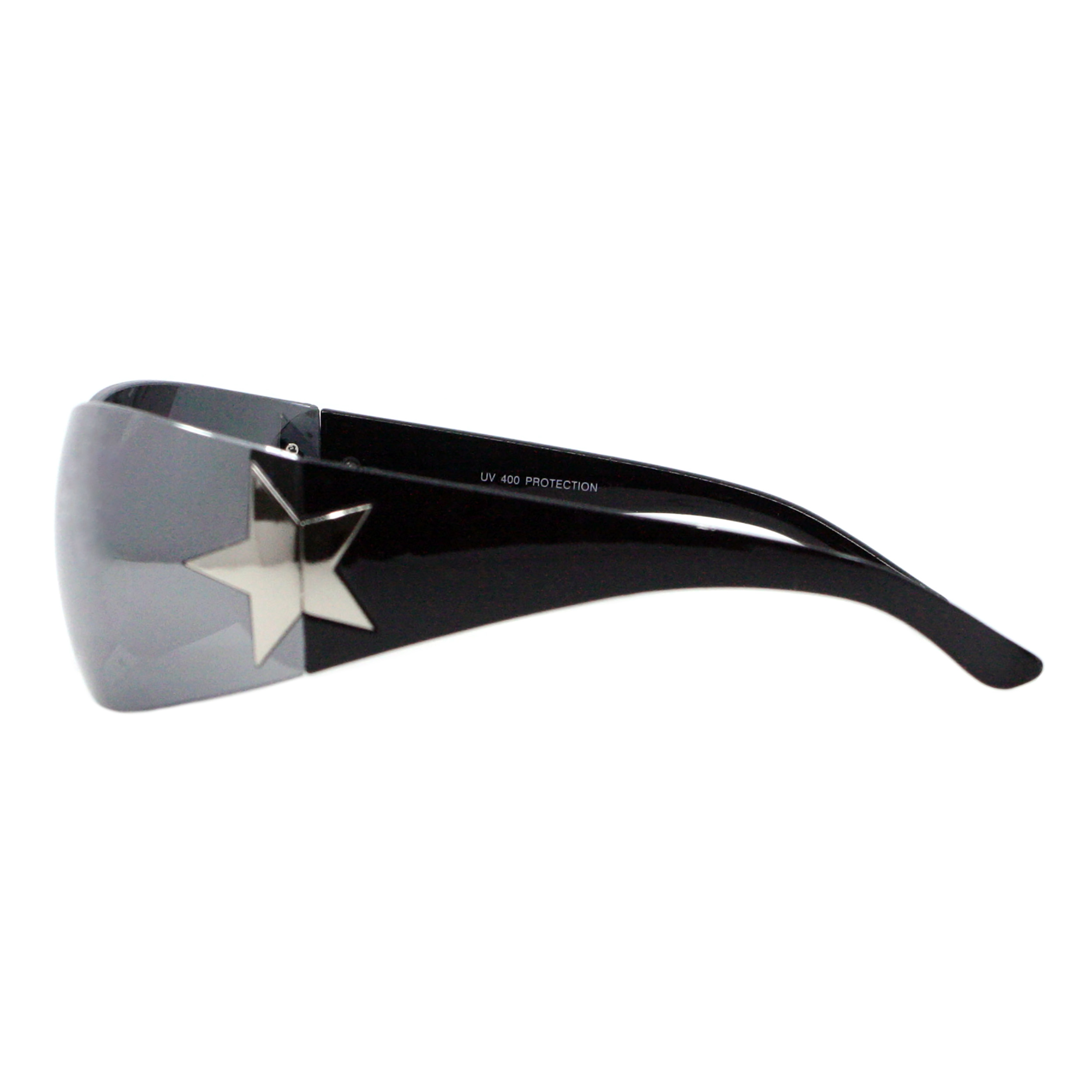 Womens Sunglasses Rimless Rectangle Shield Wrap Around Star 